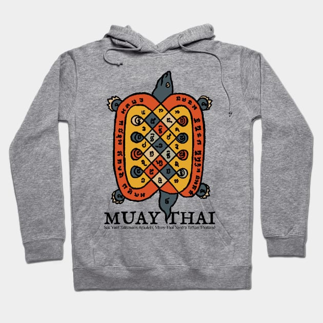 Vintage Tattoo Sak Yant Muay Thai Turtle Hoodie by KewaleeTee